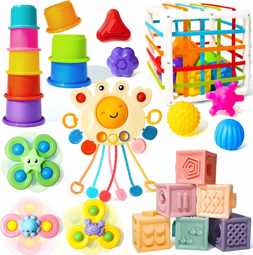 Jouets de tri et d’empilage  | Jouets Montessori pour bébés de 0 à 12 mois – Jouets pour bébés 6 en 1 – Blocs empilables pour bébés de 4 à 9 mois – Jouets de développement sensoriel pour nourrissons – Idées de cadeaux pour garçons et filles de 1 à 3 ans.