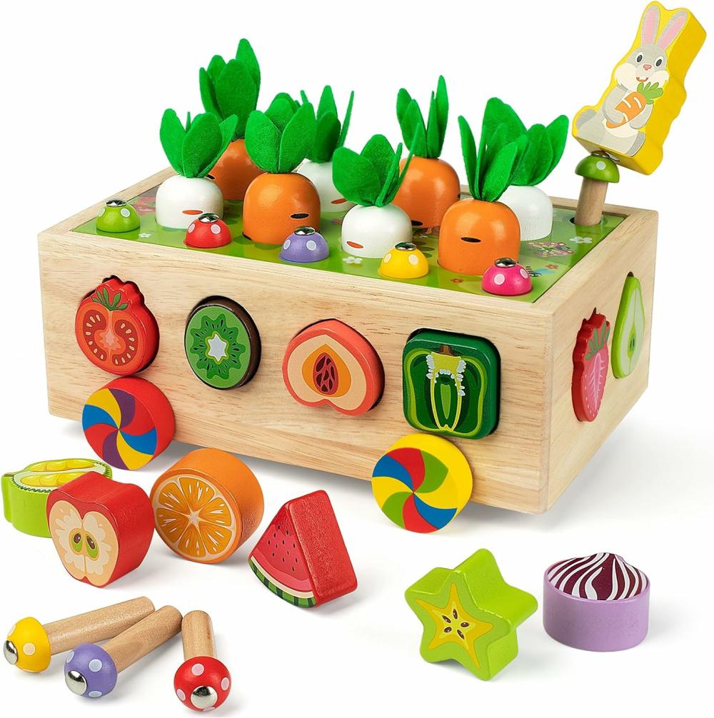 Jouets de tri et d’empilage  | Jouets Montessori pour bébés et tout-petits – Jeu de tri de formes en bois Carotte de récolte – Cadeau éducatif d’apprentissage préscolaire pour enfants de 3 à 5 ans