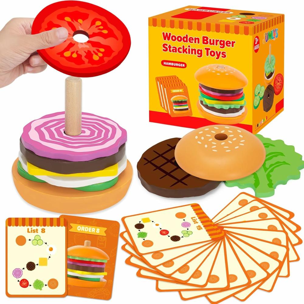 Jouets de tri et d’empilage  | Jouets Montessori pour enfants de 2, 3, 4 et 5 ans – Jouets empilables en bois de burger – Jouets de motricité fine pour garçons et filles – Idéal pour l’éducation préscolaire et l’apprentissage – Cadeaux parfaits pour Noël et les anniversaires.