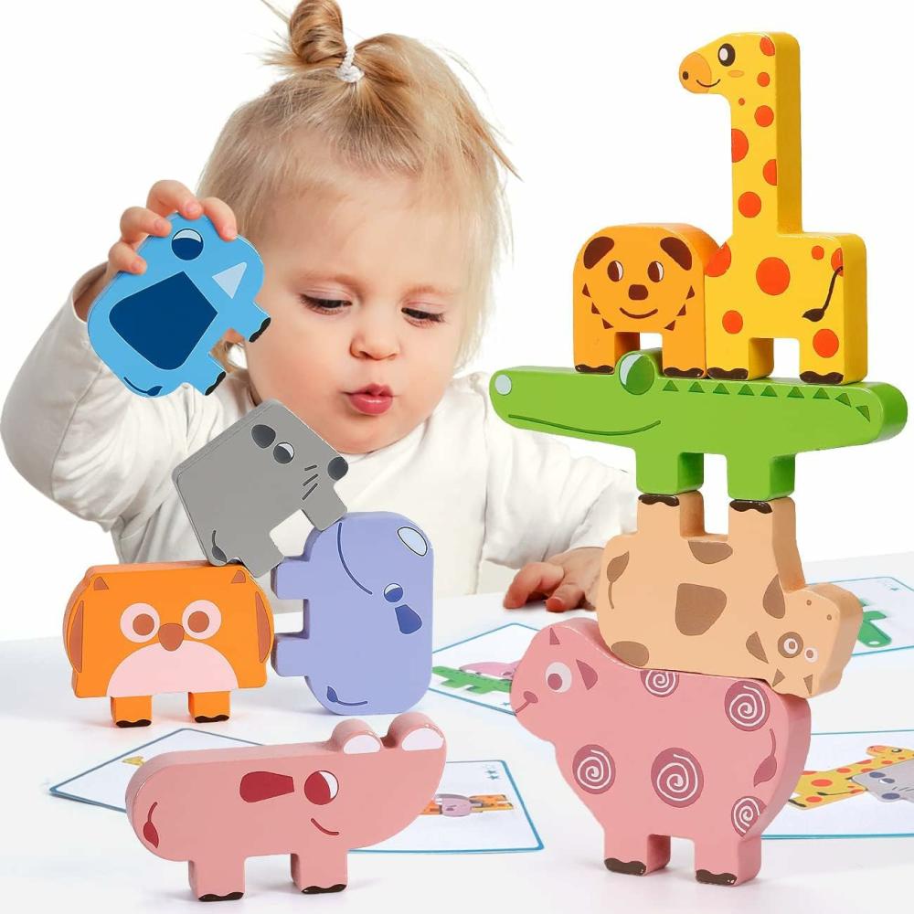 Jouets de tri et d’empilage  | Jouets Montessori pour enfants de 2 à 4 ans – 10 pièces de blocs en bois d’animaux, jouets de tri et d’empilage pour garçons et filles de 2 à 4 ans, cadeaux éducatifs pour enfants, jouets préscolaires pour le développement des compétences motrices fines et des jeux d’apprentissage.