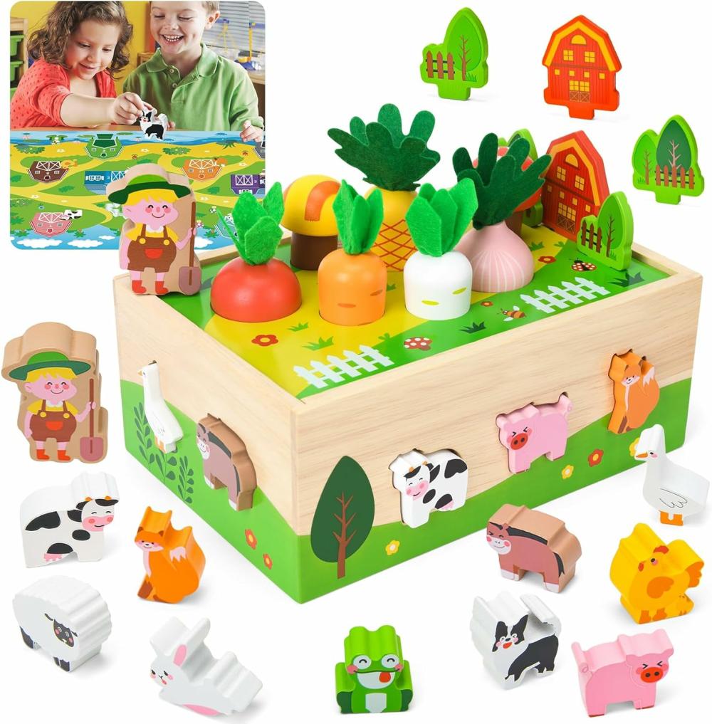 Jouets de tri et d’empilage  | Jouets Montessori pour garçons et filles de 1, 2, 3 ans – Jouets en bois de ferme et jouets de tri de formes – Cadeaux d’anniversaire pour enfants de 1 à 3 ans – Jeu de motricité fine en bois pour tout-petits