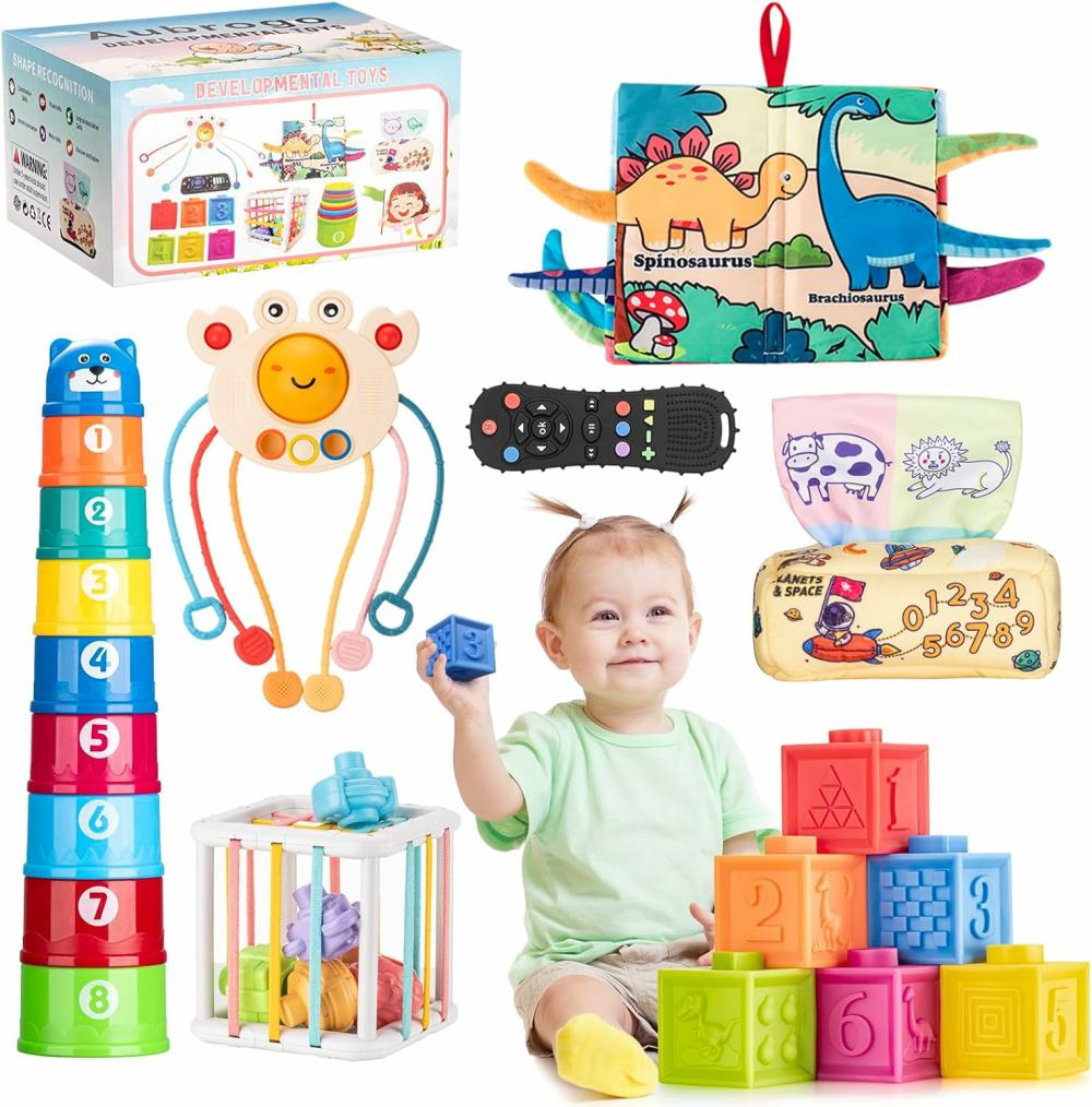 Jouets de tri et d’empilage  | Jouets pour bébés de 6 à 12 mois – Jouets Montessori 7 en 1 pour bébés, jouets de dentition pour nourrissons 3, 6, 8, 9, 10, 12 mois, cadeaux sensoriels pour le développement des bébés, filles et garçons de 4 à 6, 9, 12 mois.