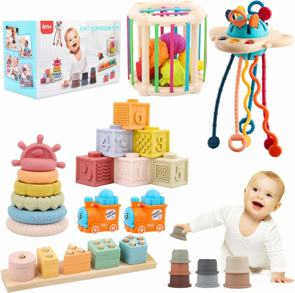 Jouets de tri et d’empilage  | Jouets pour bébés premium de 6 à 18 mois – Ensemble de jouets Montessori 8 en 1 – Jouets éducatifs pour tout-petits de 1 à 3 ans – Cadeaux tendance pour bébés garçons et filles