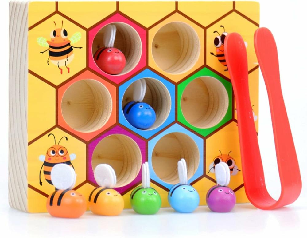 Jouets de tri et d’empilage  | Jouets pour le développement des habiletés motrices fines des tout-petits – Jeu d’association Abeille à Ruche – Jouet en bois de tri des couleurs pour enfants de 2 à 3 ans – Jouets d’apprentissage Montessori pour la préscolaire – Cadeau pour enfants