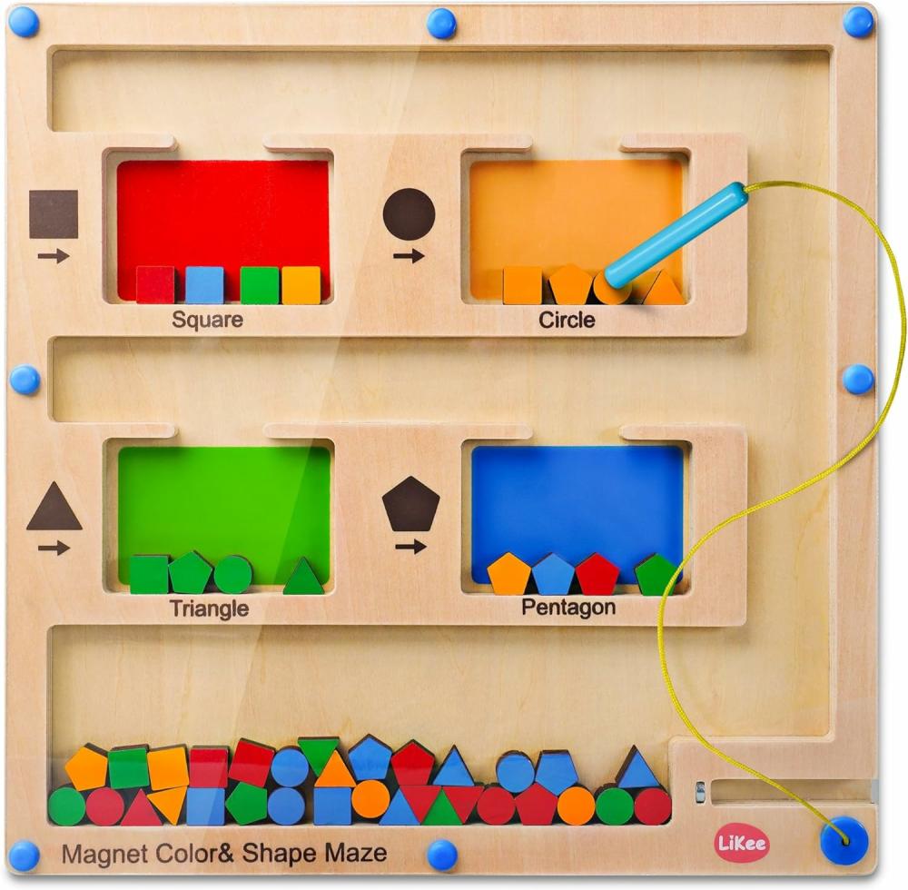 Jouets de tri et d’empilage  | Labyrinthe Magnétique Fort – Jouets Montessori pour Enfants de 1 à 3 Ans – Puzzle en Bois Développant les Compétences Motrices Fines – Activité pour Enfants en Voyage en Voiture ou en Avion – Apprentissage des Formes et des Couleurs pour la Maternelle (1-5 Ans)