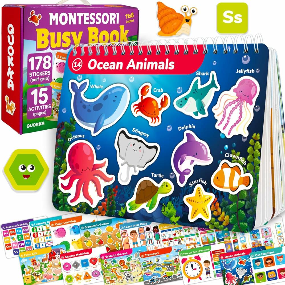 Jouets de tri et d’empilage  | Livre d’activités Montessori pour les tout-petits de 3 à 5 ans – Livre d’activités pour tout-petits avec des pages interactives – Livre d’activités pour les enfants de 3 ans avec fermeture à velcro pour l’apprentissage – Cadeau de préscolaire pour garçons et filles