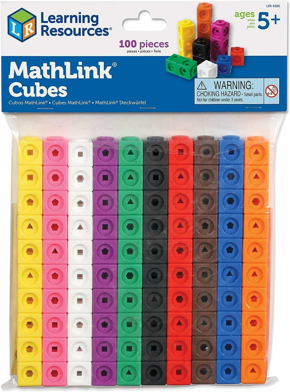 Jouets de tri et d’empilage  | Mathlink Cubes – Ensemble de 100 cubes Âges 5+ Maternelle Activités STEM Matériel de manipulation mathématique Fournitures pour l’école à la maison Fournitures pour enseignants