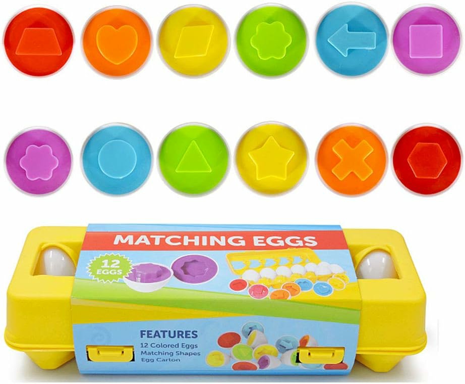 Jouets de tri et d’empilage  | Oeufs de Pâques à assortir – Jouets en carton d’œufs, cadeaux pour enfants de 1 à 3 ans, bébés, filles et garçons – Apprendre en jouant avec des œufs de formes et couleurs variées.