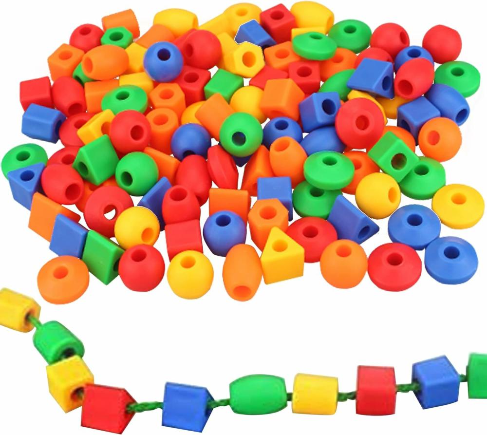 Jouets de tri et d’empilage  | Perles à Enfiler pour Tout-Petits (60 Perles à Enfiler, 4 Cordonnes) – Activités Éducatives Montessori pour la Maternelle, Jouets de Thérapie Occupationnelle Sensorielles pour Tout-Petits Autisme (Avec Sac de Rangement)