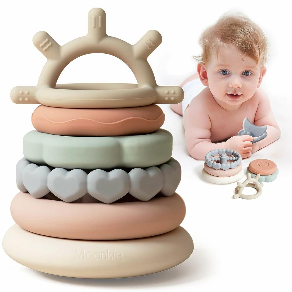 Jouets de tri et d’empilage  | Piles de Cercles Jouet de Dentition Doux | Jouet Éducatif d’Apprentissage pour Bébé | Jouets Anneaux Empilables pour Bébés Garçon et Fille | Ensemble de 7 Anneaux de Dentition