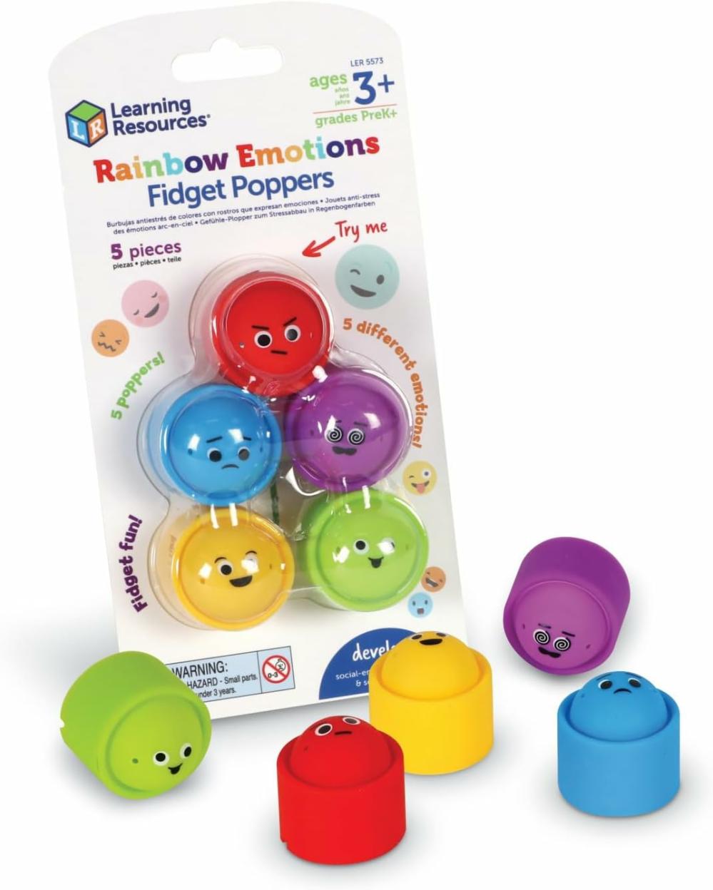 Jouets de tri et d’empilage  | Poppers Émotion Arc-en-Ciel 5 Pièces Âges 3+ Jouets Sensoriels Apprentissage Social-Émotionnel, Jouets Sensoriels Pour Tout-Petits, Compétences SEL, Compétences Motrices Fines