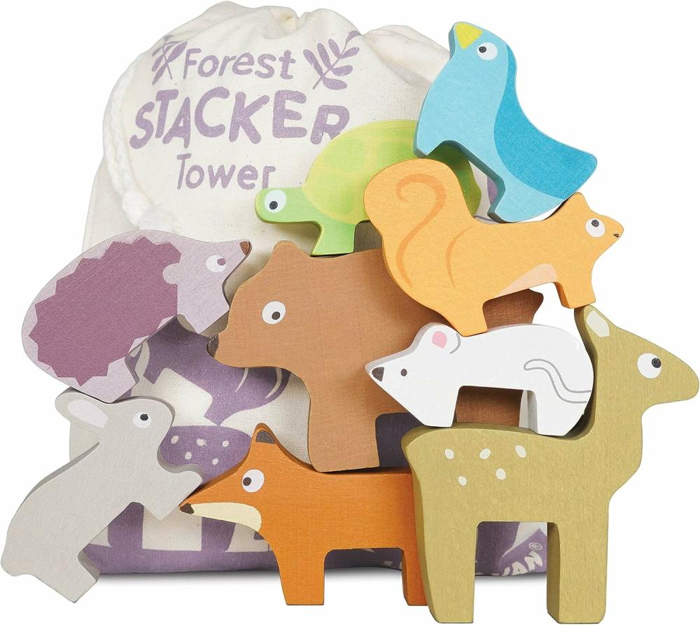 Jouets de tri et d’empilage  | Puzzle empilable en bois Petilou Forêt avec sac | Jouet éducatif d’activités d’équilibre | Excellent cadeau pour les enfants et les tout-petits | Convient aux enfants de 18 mois et plus