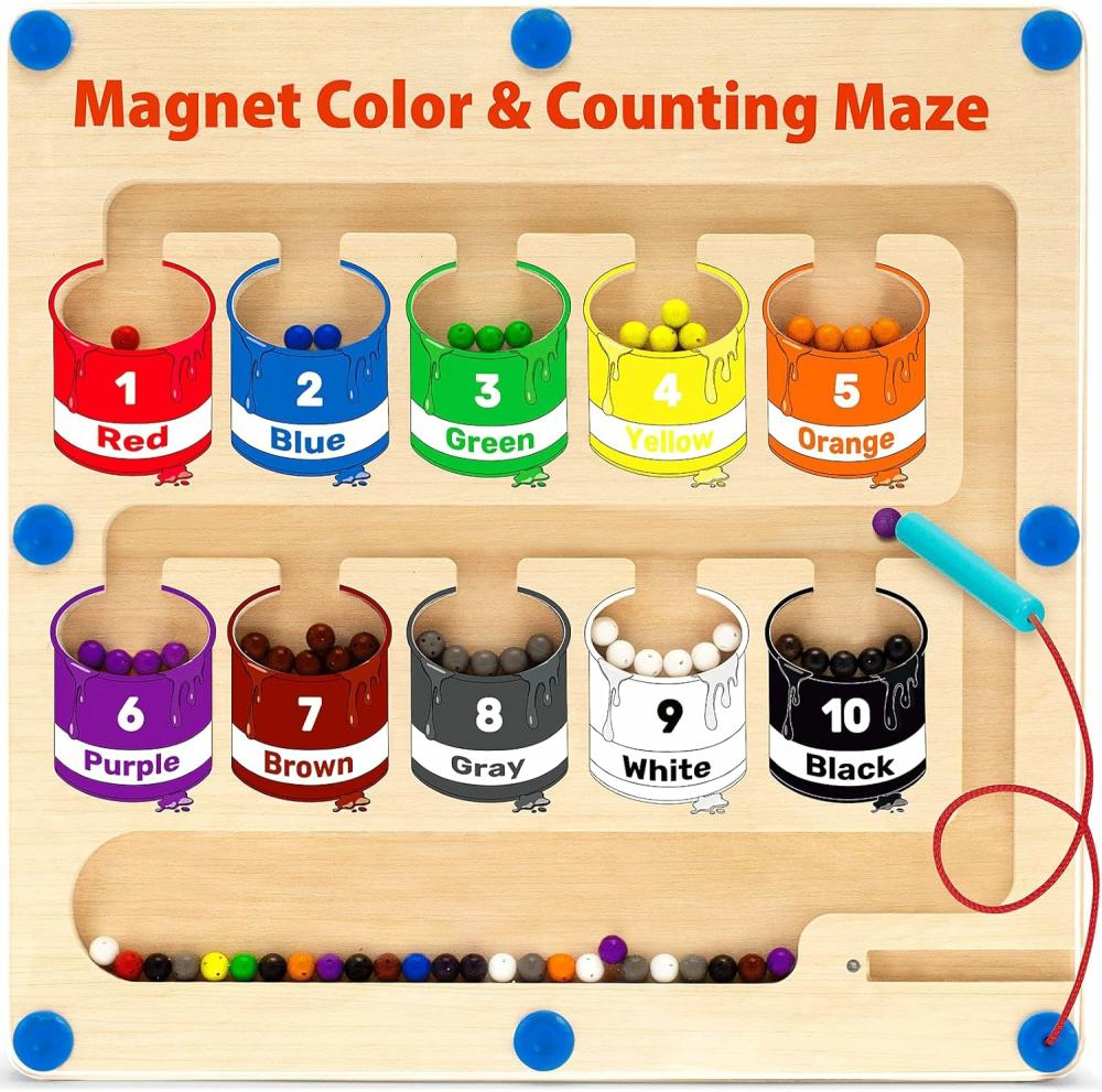 Jouets de tri et d’empilage  | Puzzle Magnétique en Bois : Labyrinthe de Couleurs et de Nombres – Jeux de Société pour Tout-Petits – Jouets Montessori pour le Comptage et l’Association – Tri de Couleurs – Jouets pour Développer les Compétences Motrices Fines – Cadeaux pour Garçons et Filles de 2 à 5 Ans