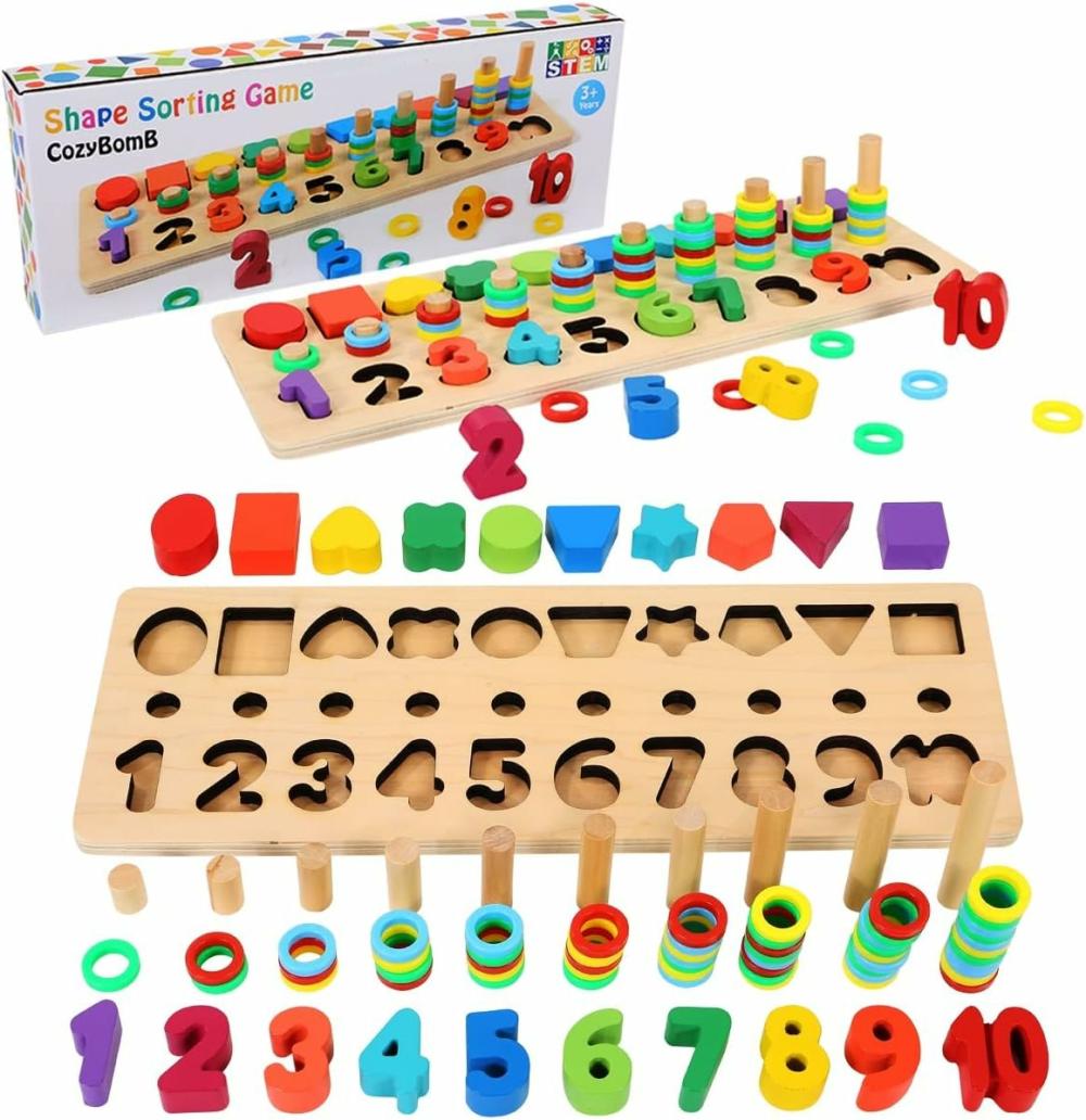 Jouets de tri et d’empilage  | Puzzle Numérique en Bois – Jouets Montessori de Tri pour Enfants de 1 an – Jeu de Tri de Formes et de Comptage pour Enfants de 3 à 5 ans – Éducation Préscolaire, Apprentissage Mathématique, Blocs à Empiler en Bois, Puzzle Épais.