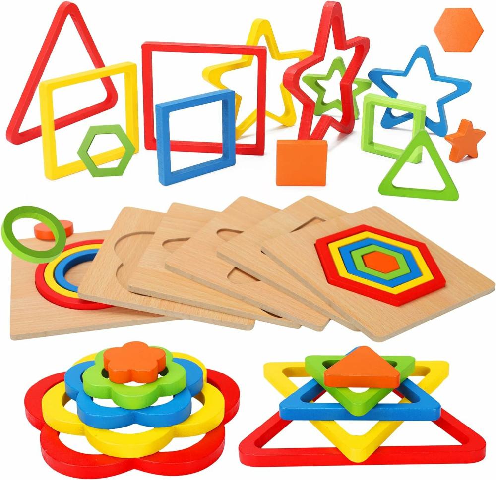 Jouets de tri et d’empilage  | Puzzles pour tout-petits Jouet Montessori Puzzle en bois de tri des formes Jouet sensoriel Activités pour tout-petits Apprentissage préscolaire Jouet éducatif pour le développement autistique 1 2 3 ans 1-3 0-2 Jeux pour la démence Cadeau de Pâques