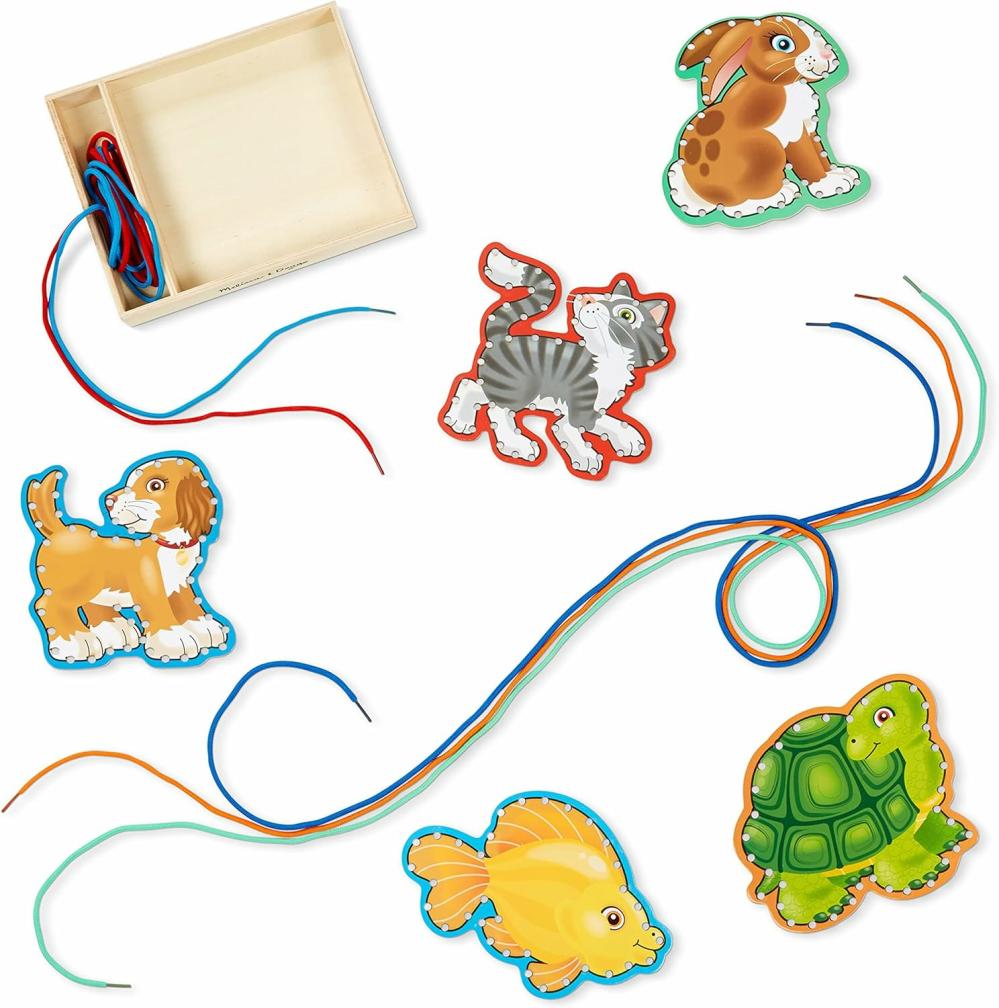 Jouets de tri et d’empilage  | Set d’activités Lacer et Tracer : Animaux – 5 panneaux en bois et 5 lacets assortis – Jouets de lacer pour tout-petits, cartes de filage pour le développement des compétences motrices fines pour les enfants d’âge préscolaire et les enfants de 3 ans et plus.