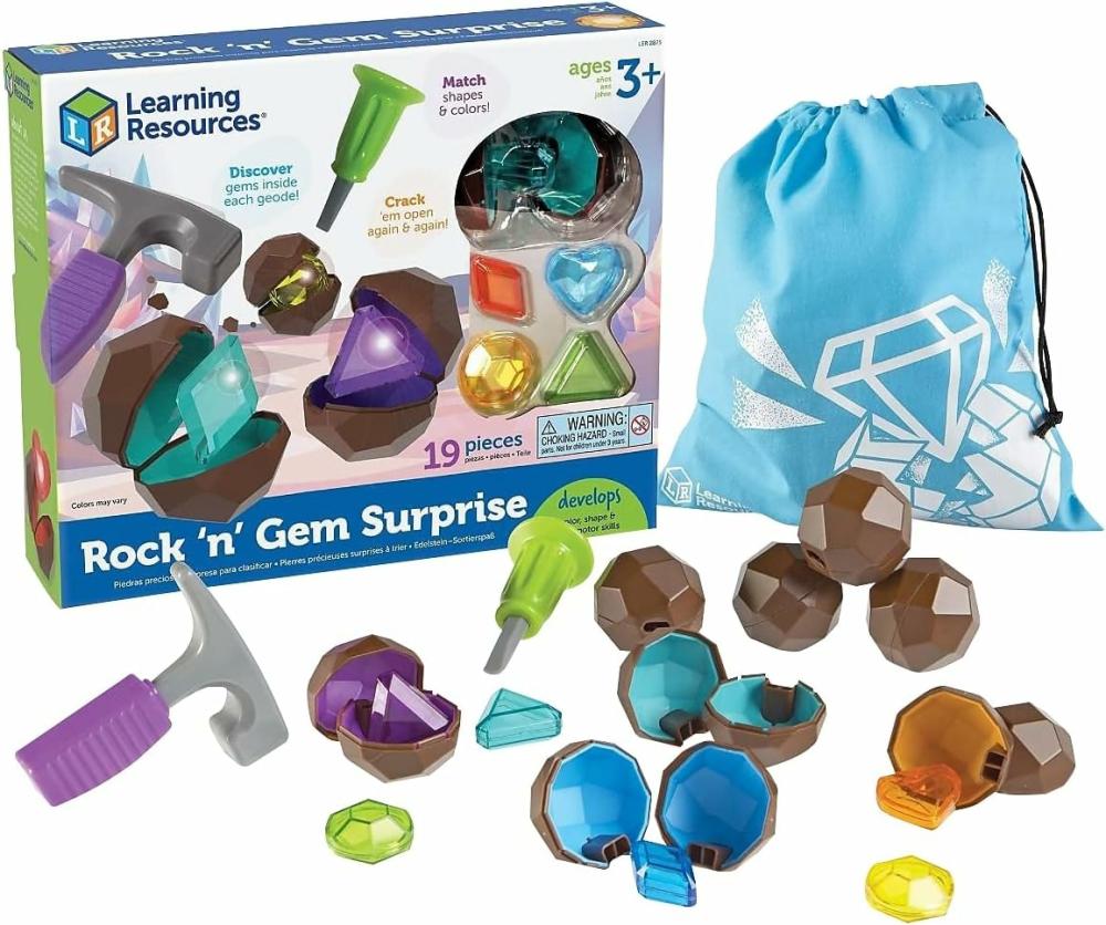 Jouets de tri et d’empilage  | Set d’activités Rock ‘N Gem Surprise pour le tri, l’appariement et le comptage – Compétences STEM précoces – 19 pièces – Âges 3+