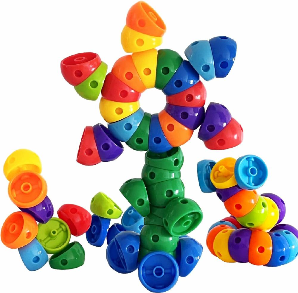 Jouets de tri et d’empilage  | Snap N Twist Jouets de Construction – Wocky Blocks – 80 Pièces Cubes Snap STEM – Manipulatifs Pour École Élémentaire & Maternelle – Jouets Sensoriels Tactiles Pour Garçons & Filles, Jouets STEM Pour Enfants de 3 Ans.