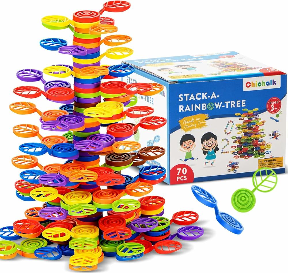 Jouets de tri et d’empilage  | Stack-A-Rainbow-Tree Blocs de Construction en Plastique à Empiler 70 Pièces Jeu d’Équilibre Jouets de Construction pour Enfants de 3 à 8 Ans Jouets Éducatifs Montessori pour Garçons et Filles de 3, 4, 5, 6 Ans et Plus Cadeaux d’Anniversaire