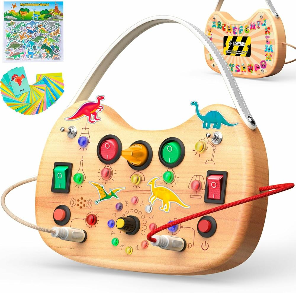 Jouets de tri et d’empilage  | Table d’activités pour tout-petits 1-3 ans – Tableau d’activités Montessori en bois avec lumière LED – Jouets de voyage pour voiture – Cadeaux d’anniversaire et de Noël pour les garçons et les filles d’un an