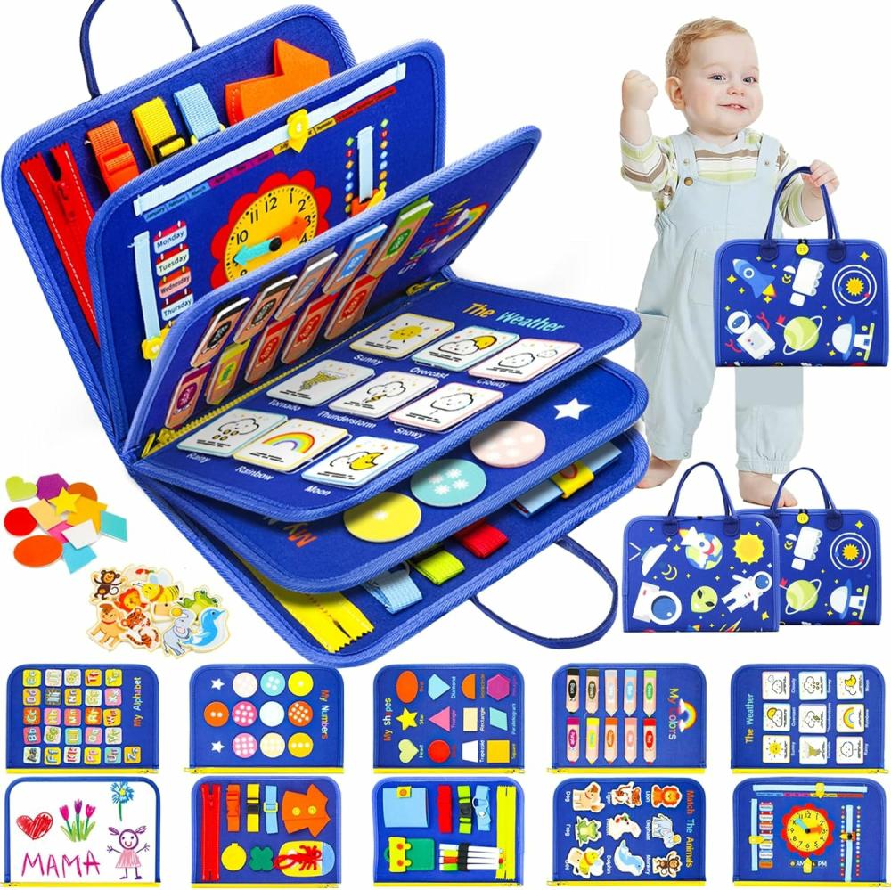 Jouets de tri et d’empilage  | Tableau d’activités 12 pages – Jouets sensoriels Montessori pour tout-petits de 1 à 4 ans – Cadeaux d’anniversaire pour garçons et filles – Livre d’activités de voyage pour avion et voiture – Activités éducatives pour les enfants de 1 à 3 ans.