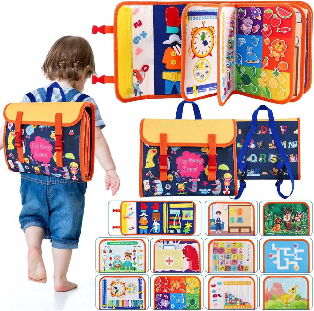 Jouets de tri et d’empilage  | Tableau d’activités 12 pages pour tout-petits 3 ans, apprentissage des compétences motrices fines, apprentissage préscolaire, jouet de voyage pour garçons et filles, livre d’activités pour tout-petits, cadeaux, jouets Montessori avec compétences de vie, alphabet, chiffres, etc.