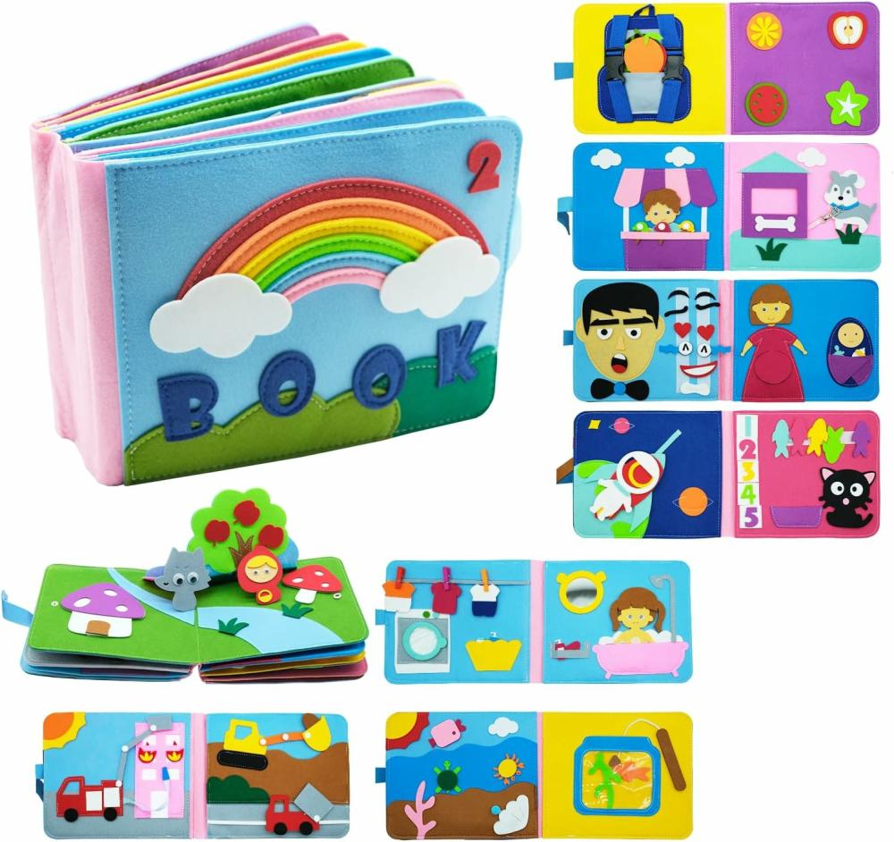 Jouets de tri et d’empilage  | Tableau d’activités Montessori lavable pour tout-petits, livre en tissu 3D pour bébés, éducation précoce, développement des habitudes et des connaissances, jouets de voyage pour garçons et filles, livre sensoriel d’histoires.