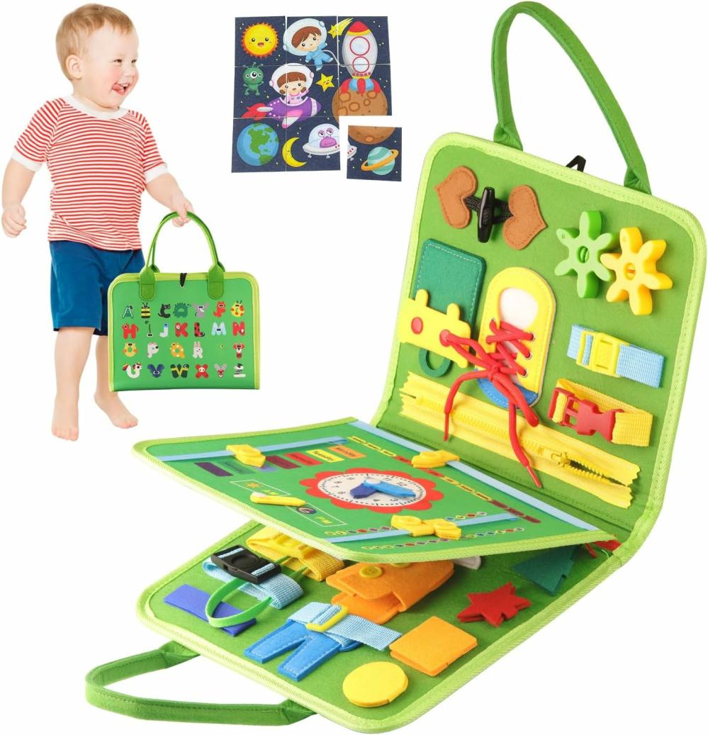 Jouets de tri et d’empilage  | Tableau d’activités Montessori pour garçons et filles de 1 à 4 ans – Cadeaux d’anniversaire, Activités d’apprentissage préscolaire pour développer les compétences motrices fines – Jouets de voyage pour tout-petits atteints d’autisme (Vert)