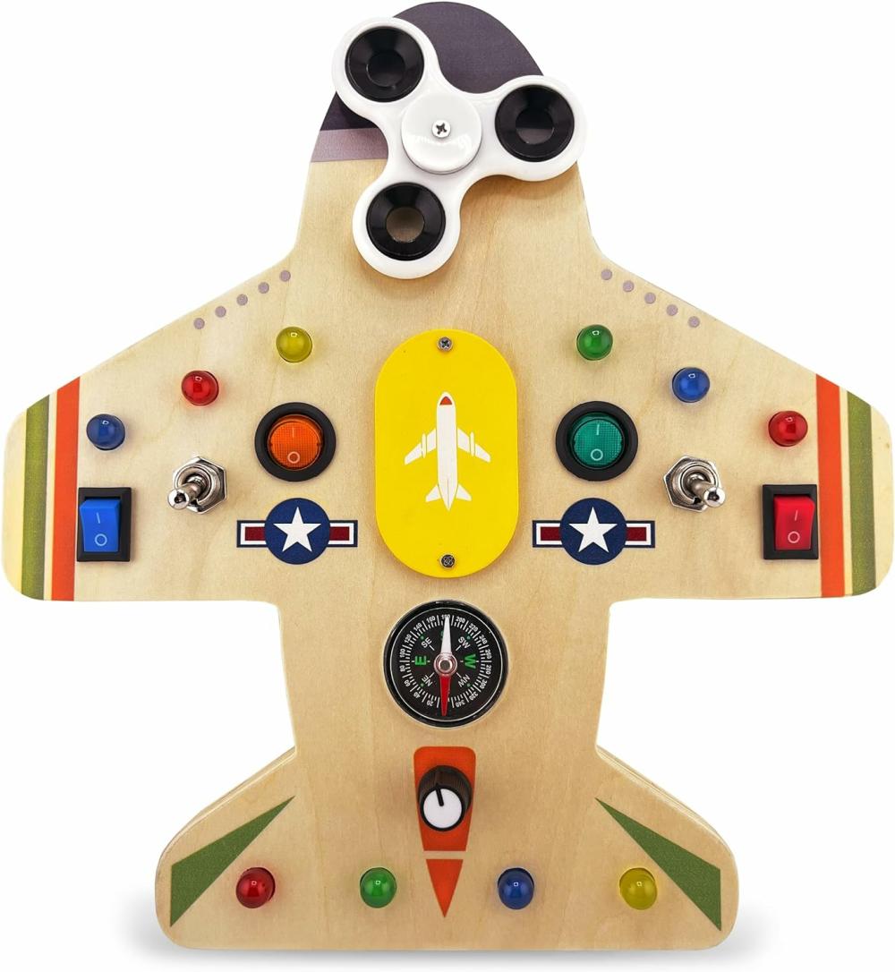 Jouets de tri et d’empilage  | Tableau d’activités Montessori pour tout-petits – Jouet éducatif en bois avec lumières, interrupteurs, boussole, relais, et spinner – Tableau sensoriel – Activités d’apprentissage des compétences motrices pour la maternelle – Cadeau de Noël et d’anniversaire