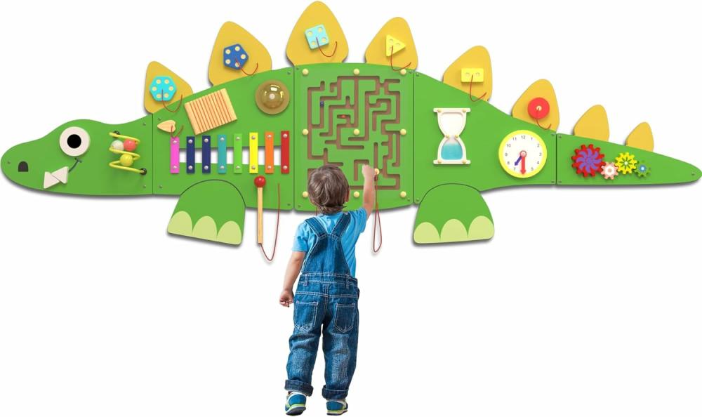 Jouets de tri et d’empilage  | Tableau d’activités Montessori Stegosaurus 60 »  Tableau sensoriel  Panneaux de tableau d’activités  Mobilier mural, Jouets d’apprentissage en bois interactifs pour garçons et filles  Parfait pour la salle de jeux des tout-petits