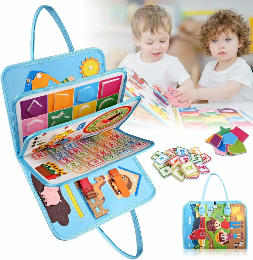 Jouets de tri et d’empilage  | Tableau d’activités pour tout-petits, tableau sensoriel Montessori, livre de voyage silencieux, jouet éducatif préscolaire pour enfants, compétences de base en habillement, activités de motricité fine, cadeaux pour enfants de 1 à 6 ans, bleu.