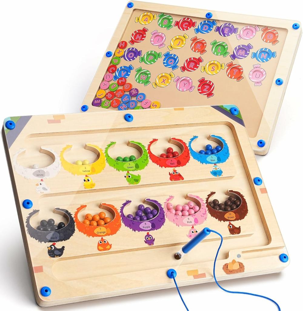 Jouets de tri et d’empilage  | Tableau de lettres et de chiffres magnétique double face – Puzzle en bois 2 en 1 pour le comptage et le tri – Jeu éducatif pour enfants de 3 à 5 ans – Indispensable en classe – Jouets Montessori pour le développement des compétences motrices fines des tout-petits