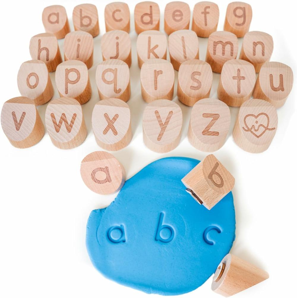 Jouets de tri et d’empilage  | Tampons en pâte à modeler Alphabet pour enfants – Ensemble de tampons en lettres minuscules – Tampons en argile ABC pour tout-petits