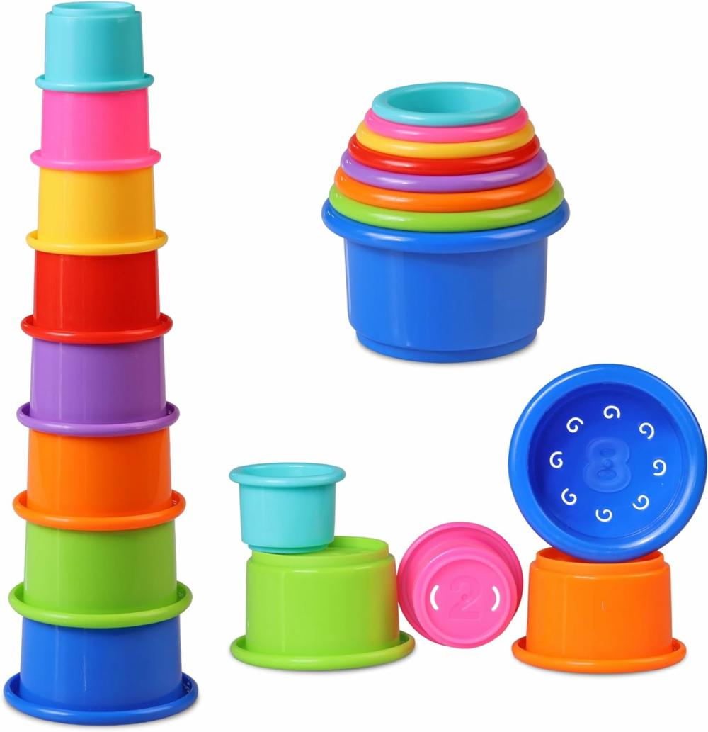 Jouets de tri et d’empilage  | Tasses Empilables Jouet Éducatif Ensemble de 8 Tasses Empilables avec Numéros Tasses Arc-en-Ciel pour Bébés de 6 à 12 Mois Tasses Empilables pour Tout-Petits de 1 à 3 Ans Parfaites pour Intérieur/Extérieur