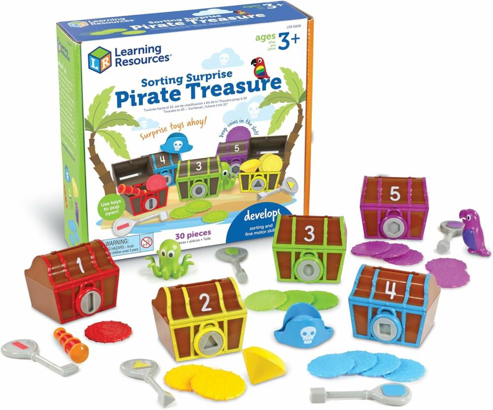 Jouets de tri et d’empilage  | Tri de Trésor de Pirate Surprenant – 30 Pièces Âges 3+ Couleur Jouet de Tri et d’Appariement Compétences Jouet pour Développement des Motricités Fines pour Tout-Petits Jouets d’Apprentissage pour Préscolaires