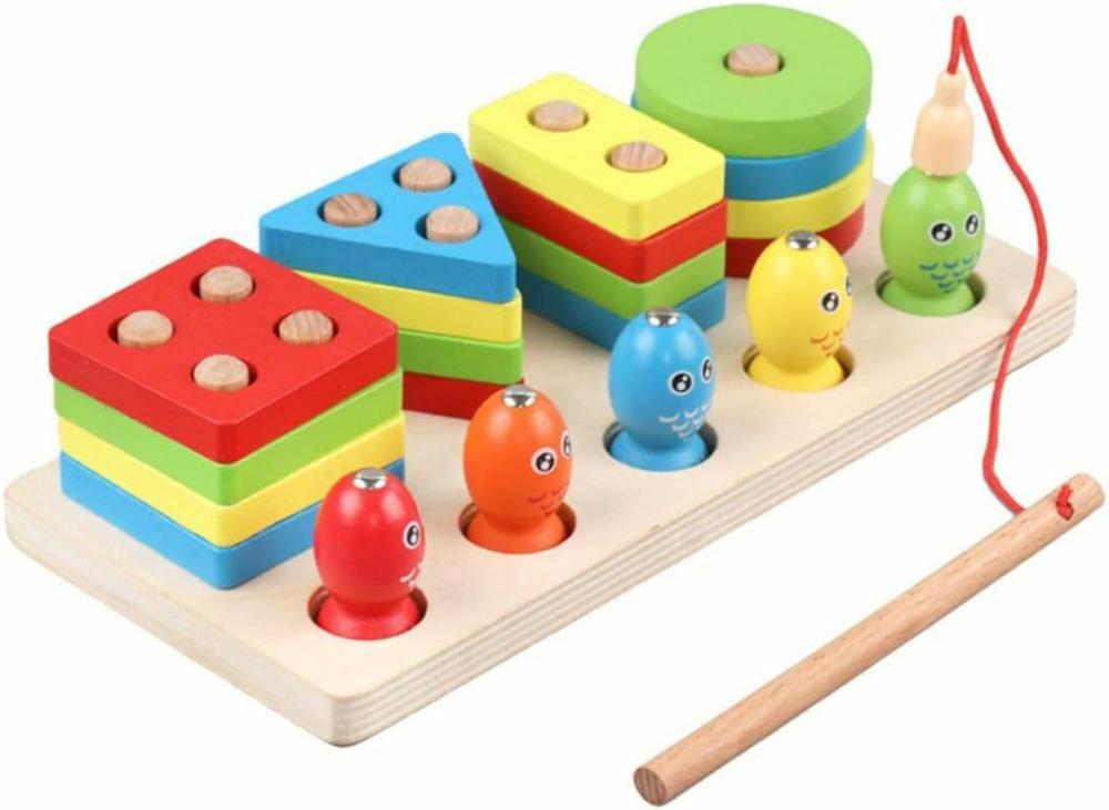 Jouets de tri et d’empilage  | Trieur en bois éducatif Montessori pour enfants – Formation aux couleurs et aux formes – Développement des compétences motrices – Pêche avec une canne à pêche – Développement précoce – Cadeau pour les tout-petits