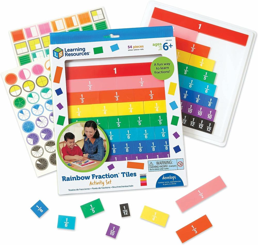 Jouets de tri et d’empilage  | Tuiles Fractionnelles Arc-en-Ciel – 54 Pièces Âges 6+ Compétences Mathématiques Précoces Aide Visuelle Mathématiques Pour Enfants Fournitures Pour Enseignants