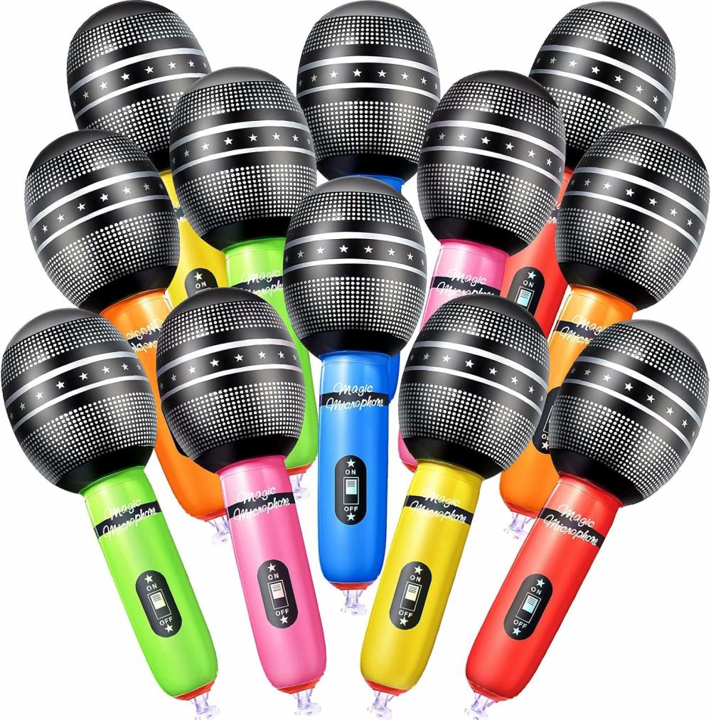 Jouets musicaux  | 12 Pièces de Microphones Gonflables – Microphone en Plastique – Accessoires de Microphone Gonflables – Jouets de Microphone pour Concert Musical, Fête Thématique, Cosplay, Scène, Décoration d’Anniversaire – Couleurs Aléatoires