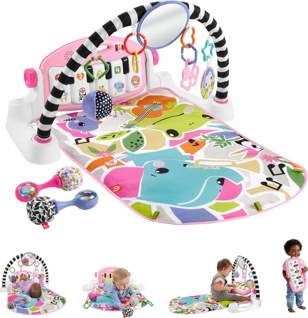 Jouets musicaux  | Ensemble de cadeaux pour bébé Glow And Grow – Tapis de jeu avec piano à frapper et jouet musical avec contenu éducatif Smart Stages, plus 2 maracas pour les bébés de 0 mois et plus – Rose