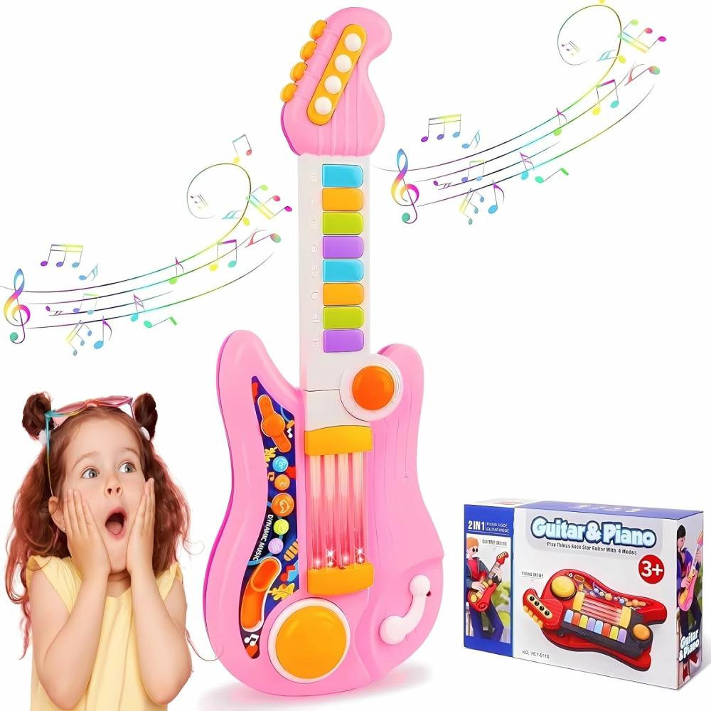 Jouets musicaux  | Guitare pour enfants   Guitare électrique pour enfants Jouet guitare pour tout-petits avec mode piano Guitare pour bébés Guitare pour enfants avec sangle et lumières Idéal pour les garçons et filles de 3 ans et plus Anniversaire