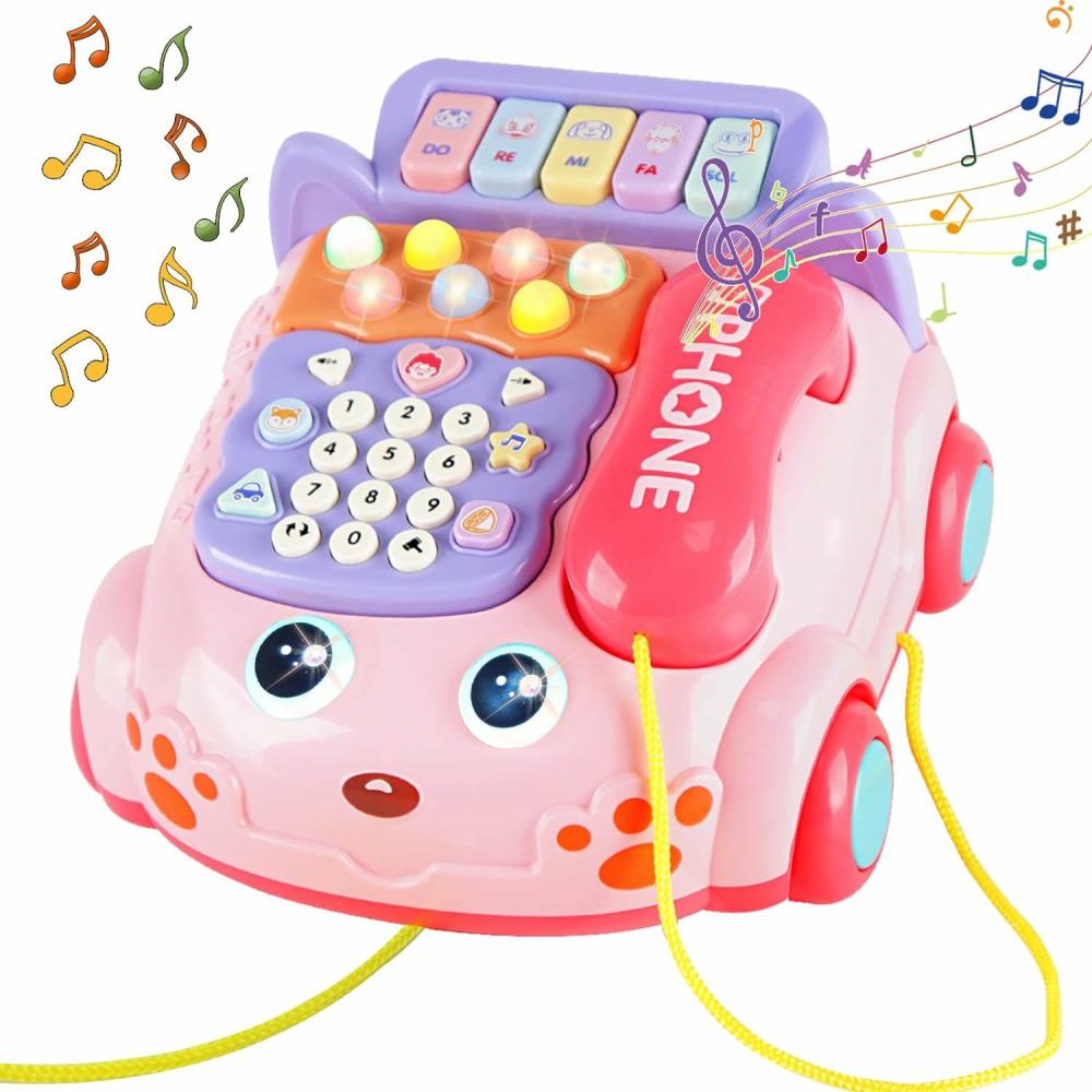 Jouets musicaux  | Jouet de téléphone pour bébé, téléphone jouet bébé cartoon, jouet piano musical lumineux pour enfants, téléphone fictif pour enfants, téléphone portable pour fille avec lumière, jouet interactif parent-enfant, cadeau de jeu pour garçon et fille, cadeau d’éducation précoce, rose, 18 mois et plus.