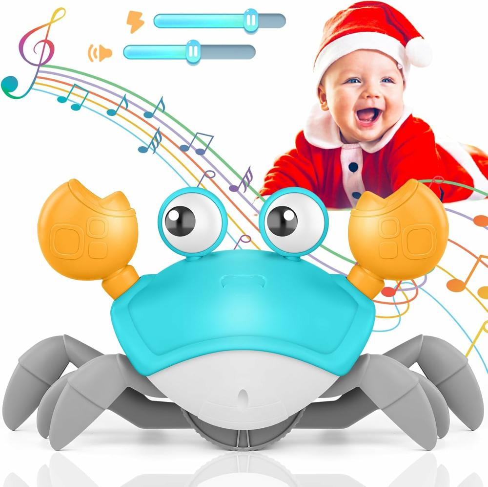 Jouets musicaux  | Jouet pour bébé Crabe Rampant – Cadeaux pour le Temps sur le Ventre pour les Nouveau-nés de 3 à 6 mois et de 6 à 12 mois – Crabe lumineux, dansant et mobile avec musique et évitement d’obstacles – Jouet de développement sensoriel rechargeable amélioré (Vert)