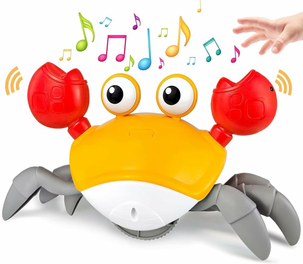 Jouets musicaux  | Jouet pour bébé – Crabe rampant, jouet pour le ventre, crabe dansant, en mouvement, échappée, crabe mignon, apprentissage du rampement, cadeau pour garçon/fille, jouet interactif de développement sensoriel pour nourrissons, bébés, tout-petits et enfants (orange)