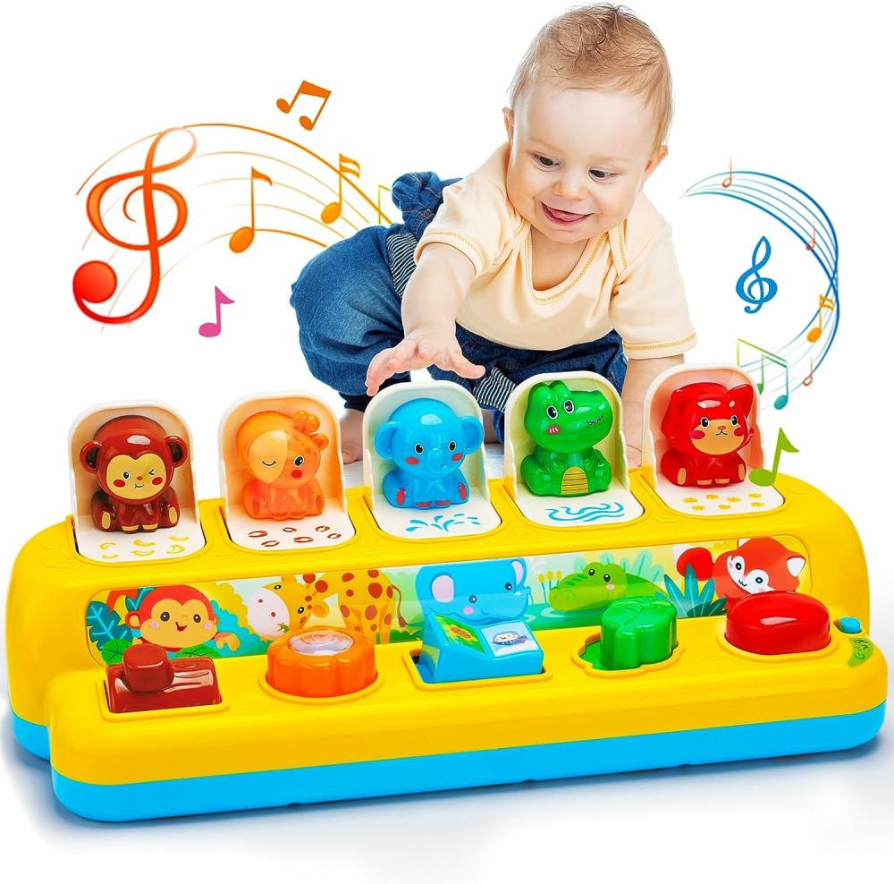 Jouets musicaux  | Jouets Animaux Pop-Up Interactifs Avec Musique et Lumière – Jouets Montessori de Cause à Effet Pour Garçon et Fille de 1 An – Jouets Musicaux d’Apprentissage Précoce Pour Bébés de 9-12-18 Mois – Jouets STEM Pour Tout-Petits Âgés de 1 à 2 Ans – Cadeau Pour Nourrissons