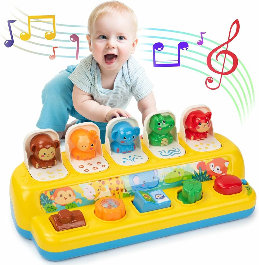 Jouets musicaux  | Jouets Animaux Pop-Up Interactifs Avec Musique, Sons Animaliers et Lumière – Jouet Pop-Up pour le Développement Précoce, Cause et Effet, pour Bébés et Tout-Petits de 1 an et Plus – Cadeaux pour Garçons et Filles.