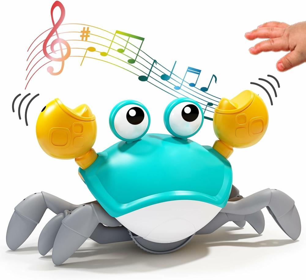 Jouets musicaux  | Jouets de crabe rampant vert lumineux interactif avec musique, jouet amusant en mouvement rechargeable par USB, évitant automatiquement les obstacles, idéal pour les bébés, les tout-petits et les enfants.