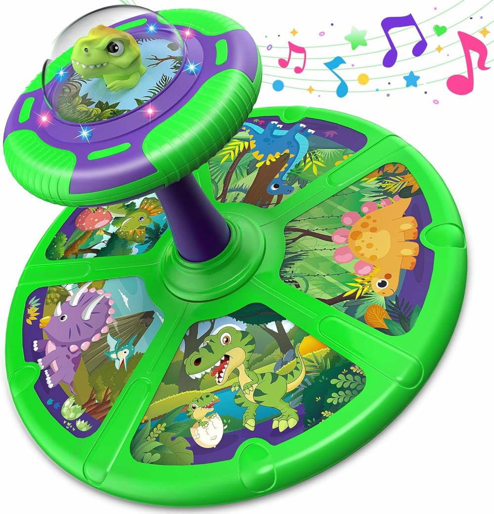 Jouets musicaux  | Jouets Dinosaure à Asseoir et Faire Tourner pour Garçons de 1 à 3 Ans – Cadeau d’Anniversaire pour Garçons de 2 à 4 Ans avec Lumières LED et Musique – Rotation à 360°