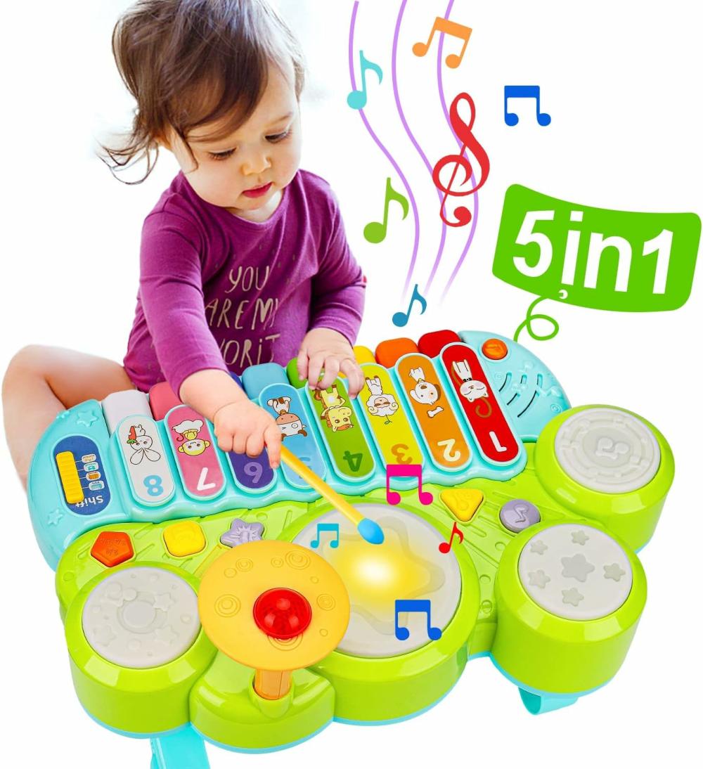 Jouets musicaux  | Jouets Musicaux Bébé 3 En 1 Piano Clavier Xylophone Set de Tambours Pour Filles et Garçons de 1 An Jouets Âge 2 Instruments de Musique Jouets d’Apprentissage Pour Tout-Petits 1-3 Ans Cadeaux de Pâques Jouets pour Bébé de 6 9 12 18 24 Mois