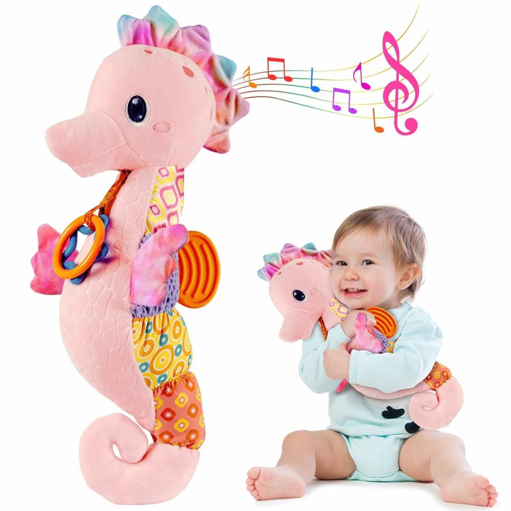 Jouets musicaux  | Jouets pour bébé fille 0-6 mois, animaux en peluche musicaux pour nourrissons avec des couleurs vives, papier crissant multi-textures et hochets, jouets pour nouveau-nés de 0 à 3, 6, 9, 12 mois pour garçons/filles (rose)