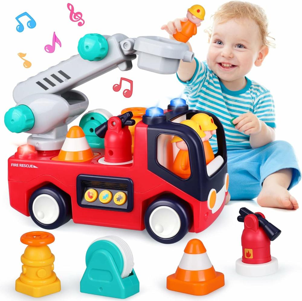 Jouets musicaux  | Jouets pour bébés 12-18 mois – Camion de pompiers musical pour garçons et filles de 1 an – Jouet éducatif précoce avec outils de lutte contre l’incendie / musique / lumière – Voitures jouets pour bébés de 1 à 3 ans – Idées de cadeaux d’anniversaire pour garçons.